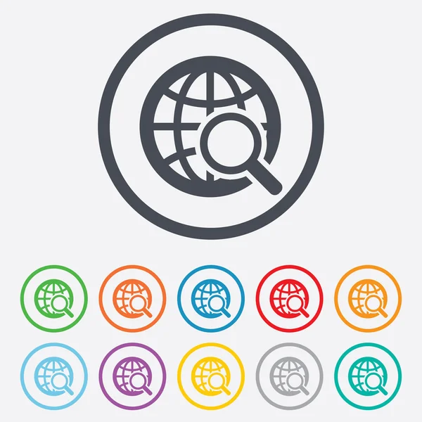 Icono de signo de búsqueda global. Mundo globo símbolo . — Vector de stock