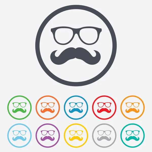 Icono de signo de bigote y gafas. Símbolo Hipster . — Vector de stock