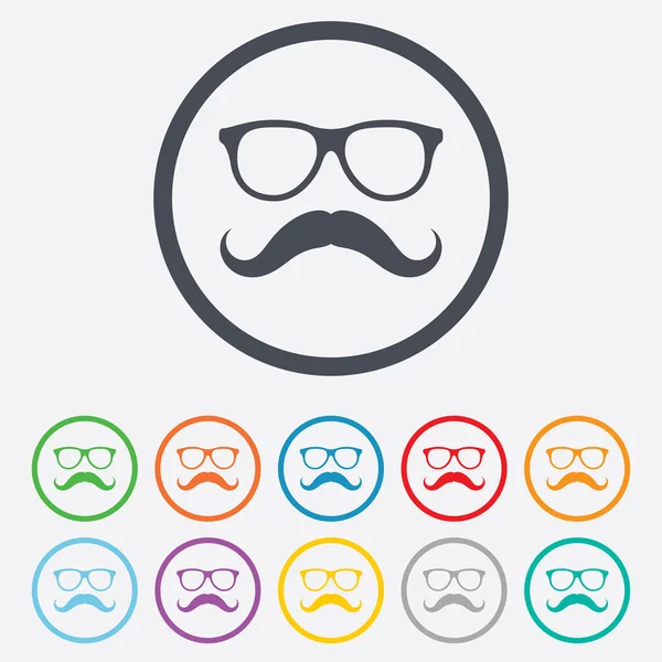 Icono de signo de bigote y gafas. Símbolo Hipster . — Vector de stock