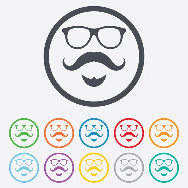 Icono de signo de bigote y gafas. Símbolo Hipster . — Vector de stock