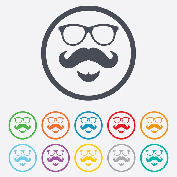 Icono de signo de bigote y gafas. Símbolo Hipster . — Archivo Imágenes Vectoriales