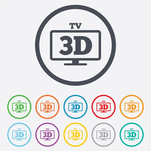 3D TV sign icon. 3D Television set symbol. — Stock Vector