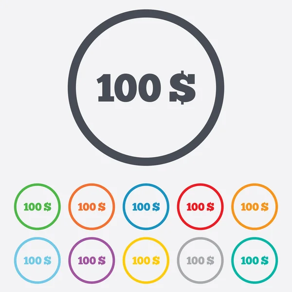 100 Dollars signe l'icône. symbole de devise USD . — Image vectorielle