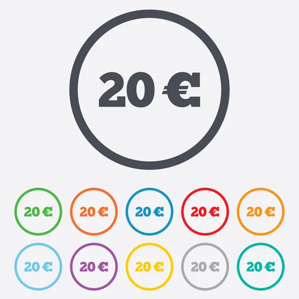 Ícone de sinal de 20 euros. Símbolo da moeda EUR . — Vetor de Stock