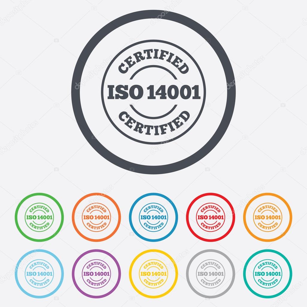 ISO 14001 certified sign. Certification stamp.