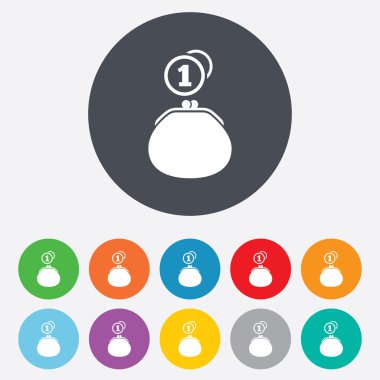 M-cüzdan işareti simgesi. Nakit paralar çanta sembolü.