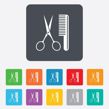 Makas işareti simgesi olan saç tarağı. Kuaför sembolü