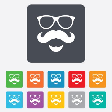 Bıyık ve gözlük işareti simgesi. hipster sembolü.