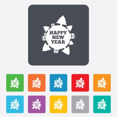 mutlu yeni yıl işareti simge. Hediyeler ve ağaçlar.