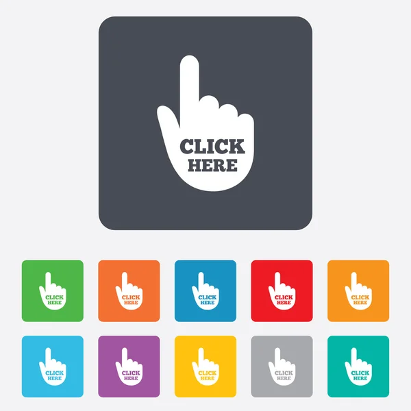 Click here hand sign icon. Press button. — Stock Vector