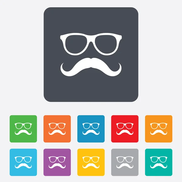 Icono de signo de bigote y gafas. Símbolo Hipster . — Vector de stock