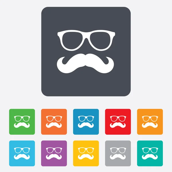 Icono de signo de bigote y gafas. Símbolo Hipster . — Archivo Imágenes Vectoriales