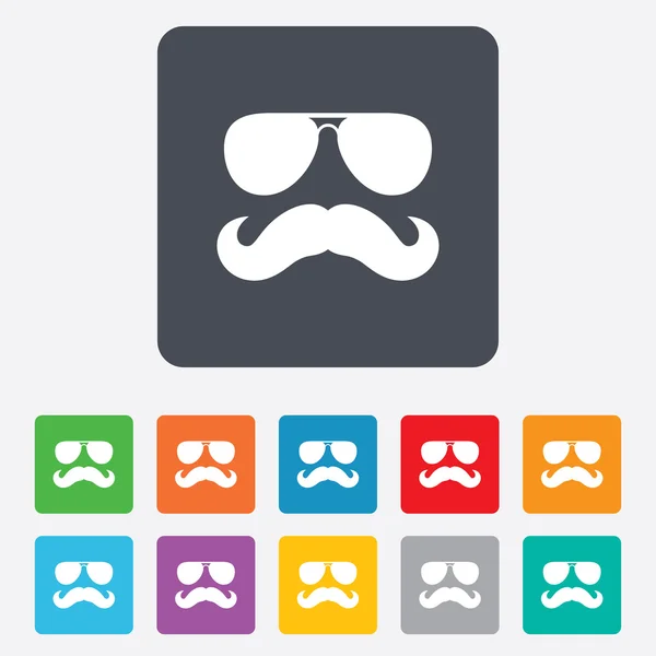 Icono de signo de bigote y gafas. Símbolo Hipster . — Vector de stock