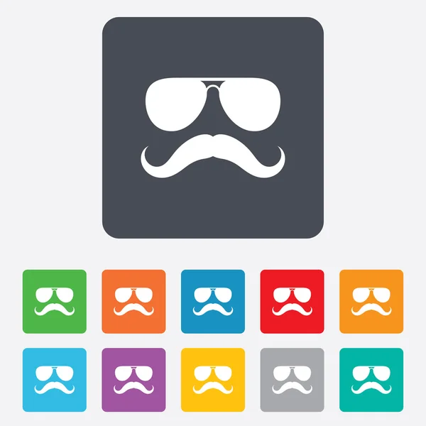 Icono de signo de bigote y gafas. Símbolo Hipster . — Vector de stock