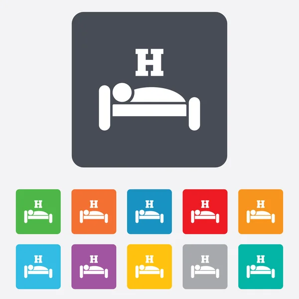 Icono del cartel del hotel. Lugar de descanso. Símbolo durmiente . — Vector de stock