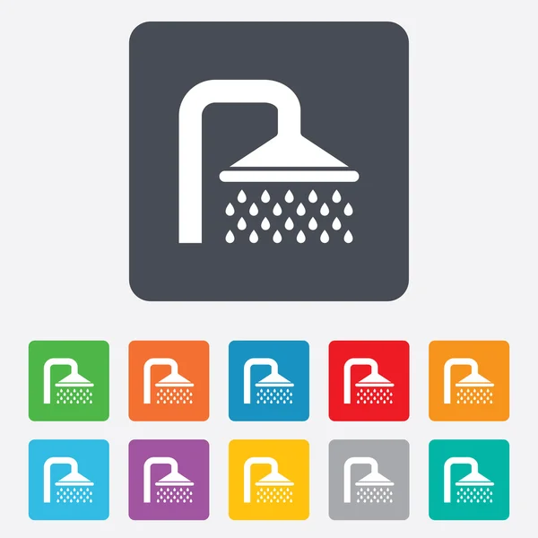 Icono de signo de ducha. Ducha con gotas de agua símbolo — Vector de stock