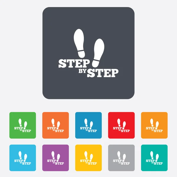 Stap voor stap teken pictogram. voetafdruk schoenen symbool. — Stockvector