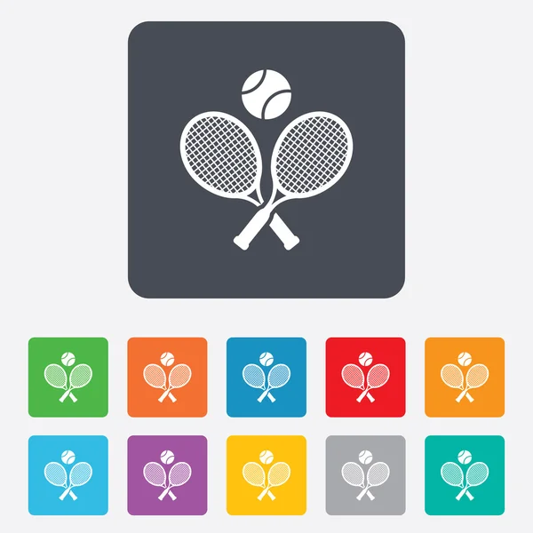 Racchette da tennis con icona con cartello a sfera. Simbolo sportivo — Vettoriale Stock
