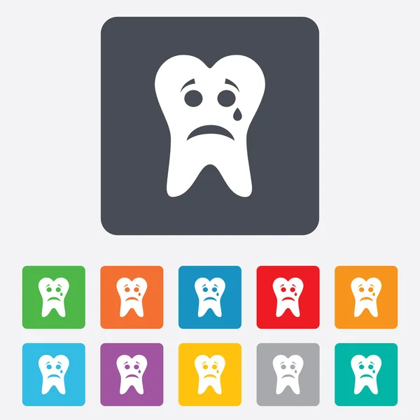 Zahntrauriges Gesicht mit Tränenzeichen-Symbol. schmerzender Zahn — Stockvektor