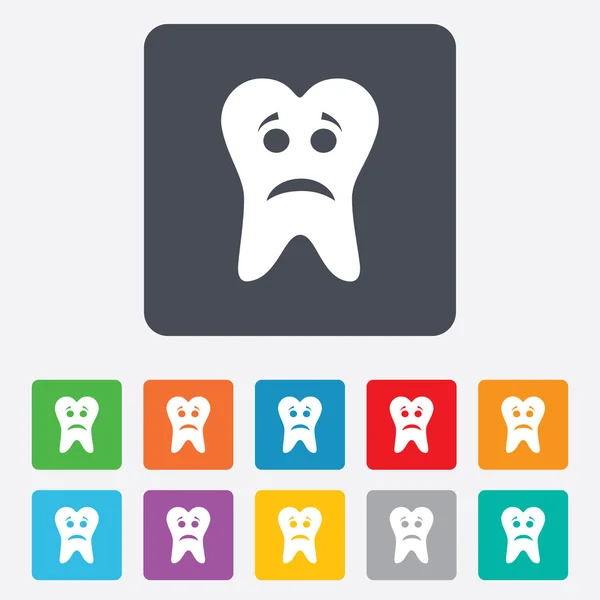 Ícone de sinal de rosto triste do dente. Dor de dente símbolo . —  Vetores de Stock