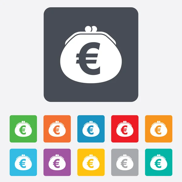 Wallet euro sign icon. Cash bag symbol. — Stock Vector