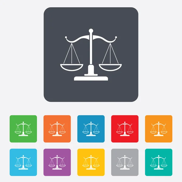 Escalas de ícone de sinal de Justiça. Símbolo do Tribunal de Justiça — Vetor de Stock