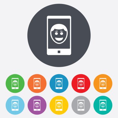 Selfie gülümsemek yüz işareti simgesi. Kendi fotoğraf simge.