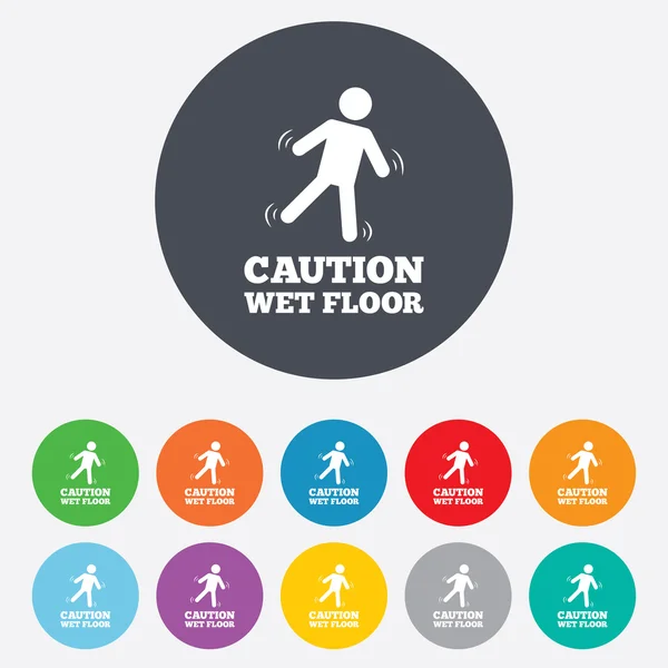 Vorsicht nasser Fußboden. Symbol für den Fall des Menschen. — Stockvektor