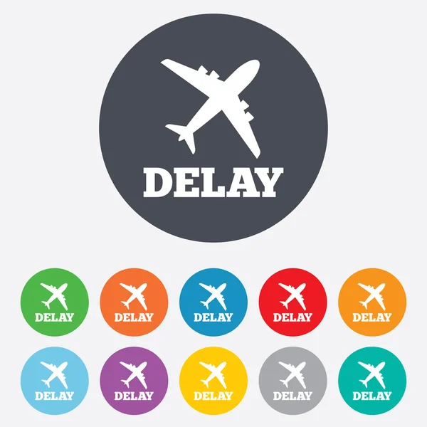 Delayed flight sign icon. Airport delay symbol. — Stock Vector