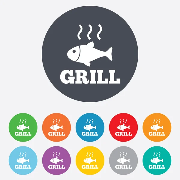 Fish grill hot icon. Cook or fry fish symbol. — Stock Vector