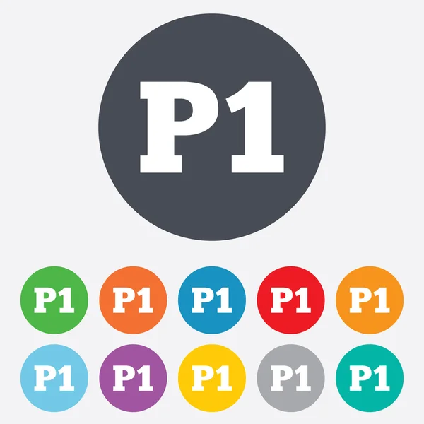 Parkeren eerste verdieping pictogram. Auto parking P1 symbool. — Stockvector