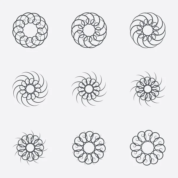 Enfeites geométricos de círculo. Conjunto de espirografias . — Vetor de Stock