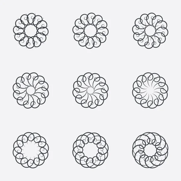 Enfeites geométricos de círculo. Conjunto de espirografias . — Vetor de Stock