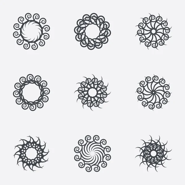 Enfeites geométricos de círculo. Conjunto de espirografias . — Vetor de Stock