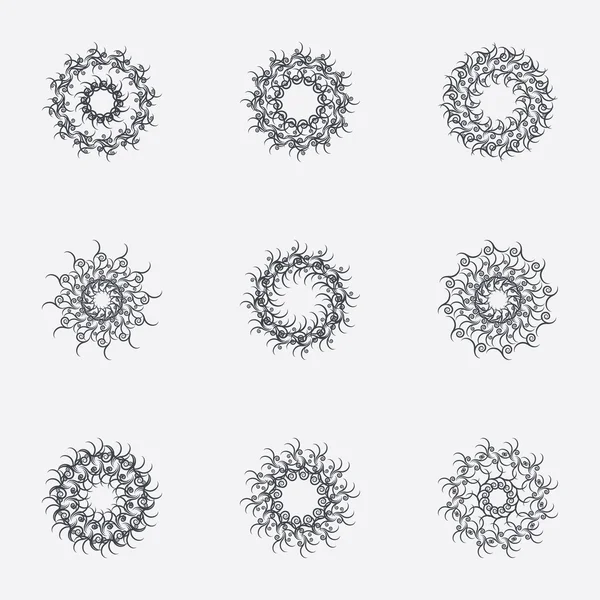 Enfeites geométricos de círculo. Conjunto de espirografias . — Vetor de Stock