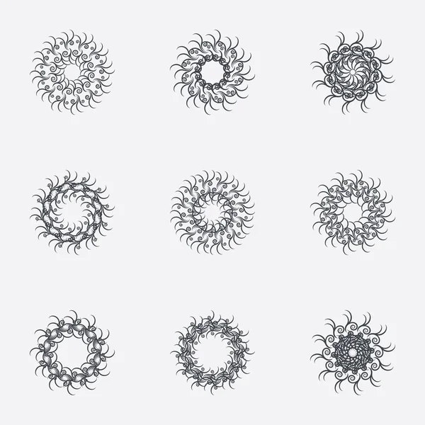 Enfeites geométricos de círculo. Conjunto de espirografias . — Vetor de Stock