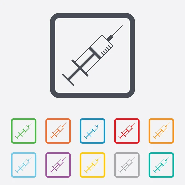 Spuit teken pictogram. geneeskunde symbool. — Stockvector