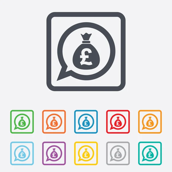 Icône de signe de sac d'argent. Livre sterling devise . — Image vectorielle