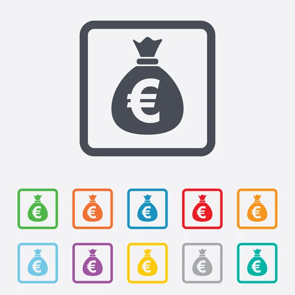 Icono de signo de bolsa de dinero. Euro EUR moneda . — Archivo Imágenes Vectoriales