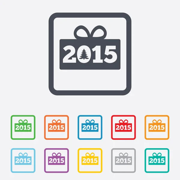 Boldog új évet 2015 aláírás ikonra. karácsonyi ajándék. — Stock Vector