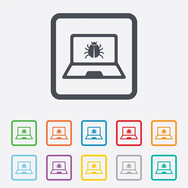 Laptop Virus Zeichen Symbol. Fehler bei Notebook-Software. — Stockvektor