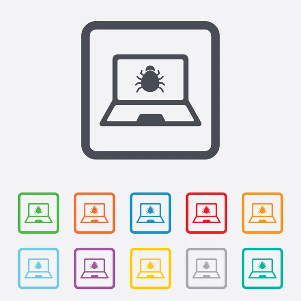 Laptop virus teken pictogram. Notebook software bug. — Stockvector