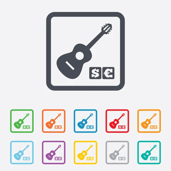 Signo de guitarra acústica icono. Símbolo musical pagado . — Vector de stock