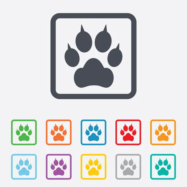 Pata de perro con garras signo icono. Mascotas símbolo . — Vector de stock