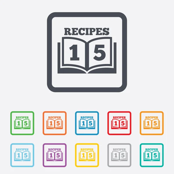 Ícone do sinal do livro de receitas. 15 Símbolo de livro de receitas . — Vetor de Stock