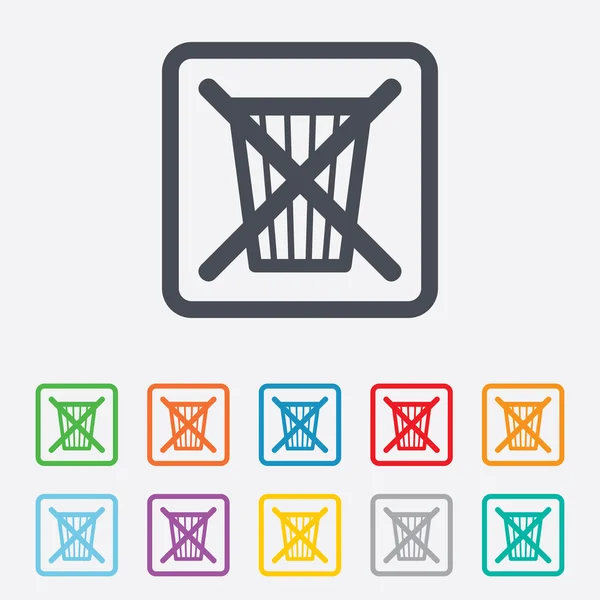 Niet in de prullenbak gooien. recycle bin teken pictogram. — Stockvector