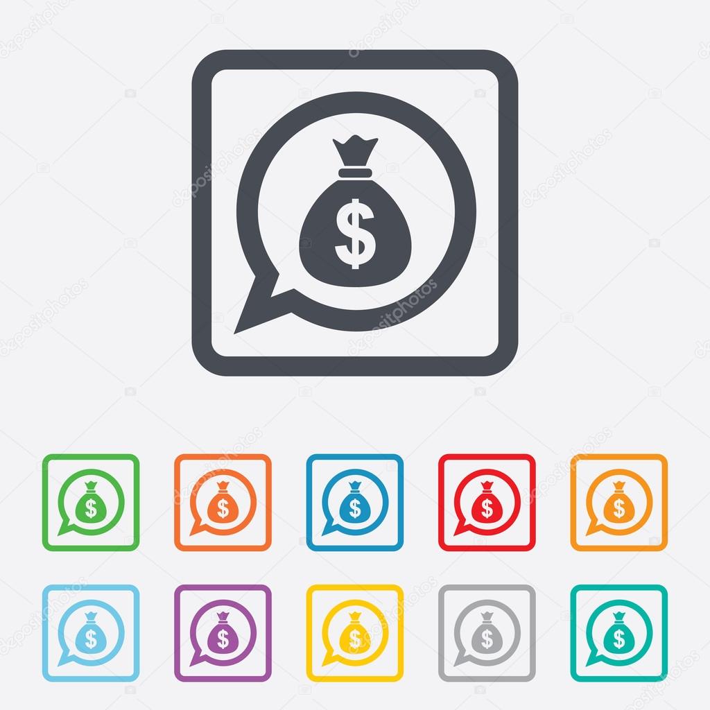 Money bag sign icon. Dollar USD currency.