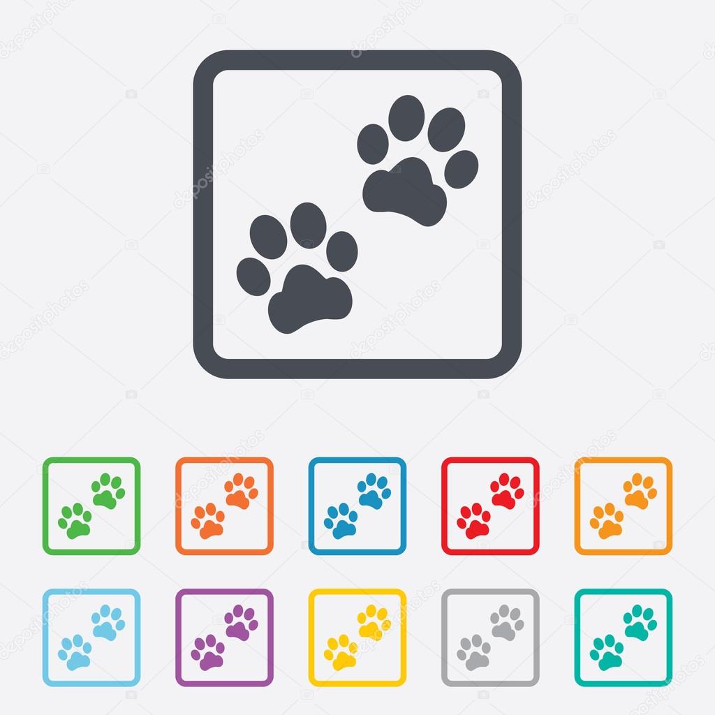 Paw sign icon. Dog pets steps symbol.