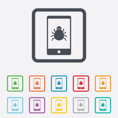 Smartphone virüs işareti simgesi. Yazılım hata simgesi.