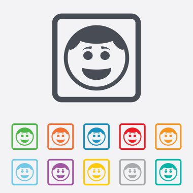 gülümsemek yüz simgesi. Smiley ile saç modeli simgesi.